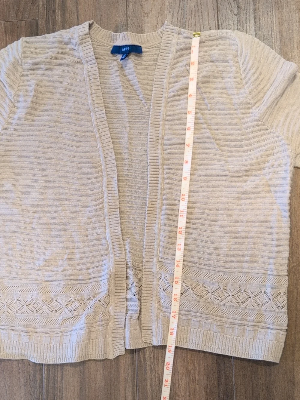 Apt. 9 Tan Short-Sleeve Open-Front Knit Cropped Cardigan Lace Trim